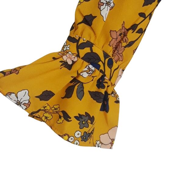 Mello Day Sz S Yellow Cottage Core Floral Babydoll Blouse - Picture 5 of 8